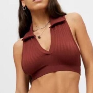 Urban Outfitters Out From Under Red Collared Ribbed Knit Crop Top M/L